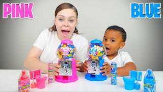 BLUE FOOD VS PINK FOOD CHALLENGE, GIANT BUBBLE GUM MACHINE, BABY BOTTLE POP, SOUR TOILET FLUSH CANDY