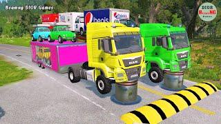 Double Flatbed Trailer Truck vs speed bumps|Busses vs speed bumps|Beamng Drive|1006