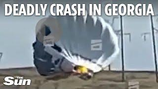 Horrifying moment hot air balloon crashes into high voltage powerlines leaving 3 dead