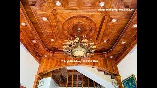 Thi công trần gỗ gõ đỏ đẹp nhất 2023,trần gỗ tân cổ điển đẹp