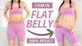 10min Flat Belly in 14 Days (Up, Low, Side & Whole Ab) Burn Belly Fat & ABS Line (100% Result)