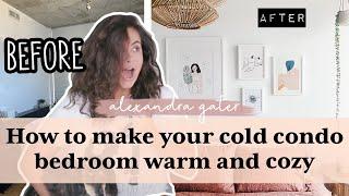 Cold Condo Bedroom Gets A Cozy Makeover! | Small condo bedroom ideas