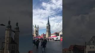 Strolling Through Halle's Historic Market Square: Roter Turm, Marktkirche, and Handel Monument