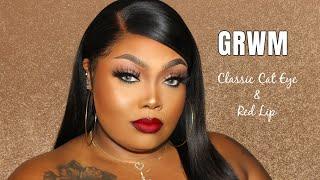 GRWM |CLASSIC WINGED LINER + RED LIP  MAKEUP LOOK (QUICK & EASY)