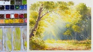 Golden Light in the Forest – Watercolor Painting Tutorial