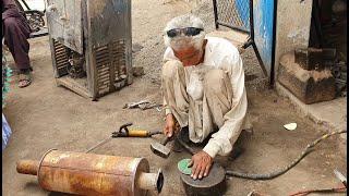 How 80 Years Old Talented Man Fix Truck Silencer Muffler