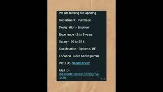 #tamilnadujobs #chennaijobs #jobvacancyinchennai #jobsearch #jobseeker #jobs2024