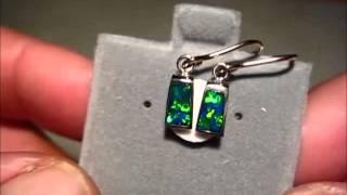 Green Blue Opal Earrings 14k Gold