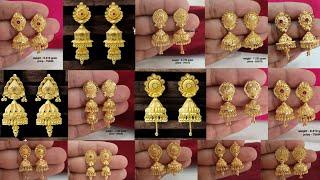 Trending hallmark gold Jhumki earrings designs 2025 with weight & price || new gold jhumka earrings