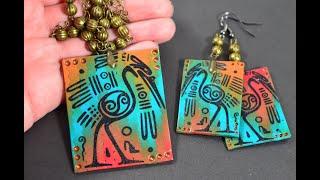 ethnic jewelry set maya aztec inca civilizations inspired polymer clay tutorial bargello FIMO Day 21