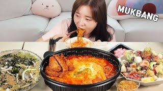 요리 먹방 :)치즈듬뿍 불닭로제찜닭에 달콤한 과일김장하고 오이, 참외 넣은 미역냉국.