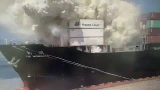 Huge explosion on Yang Ming boxship YM MOBILITY at Ningbo