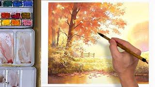 How to Paint a Scenic Autumn Landscape in Watercolor