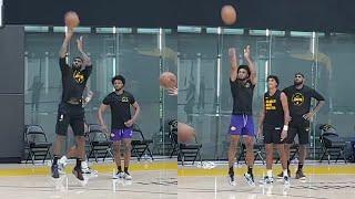 LeBron and Bronny James getting shots up after Bronny’s first Lakers practice