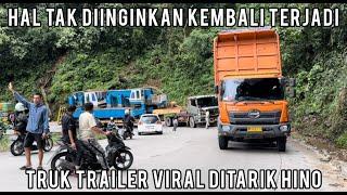 Hal Tak Diinginkan Kembali Terjadi Ditikungan, Truk Trailer Viral Ditarik Hino di Sitinjau Lauik