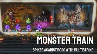 Monster Train - Umbra/Awoken victory using Lifesteal and Spikes against boss with multistrike