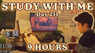 LIVE 9 HOUR | Day 211 | study with me Pomodoro | No music, Rain/Thunderstorm sounds