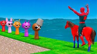 Red Spiderman Horse Ride Spiderman Color Bridge Against Shark & Incredibox Sprunki Rescue Baby Horse