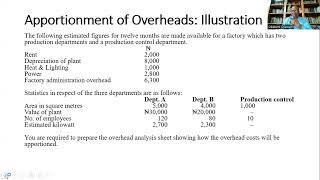 Apportionment of Overhead costs