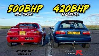 FAMILY RIVALRY! 500HP CRX DEL SOL vs SEQUENTIAL 420HP CIVIC EG