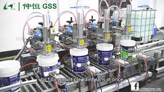 4-nozzle automatic paint filling line with pail placing filling capping palletizing | GSS®