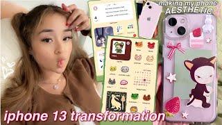 WHATS ON MY PINK IPHONE 13 | aesthetic phone transformation, my setup for productivity + unboxing!