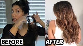 USING A HIGHLIGHTING COMB! At Home Balayage Highlights Dark to Light Transformation