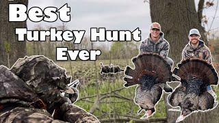 Our BEST TURKEY HUNT EVER! 2 long beards down within 15 seconds! Michigan Turkey Hunting