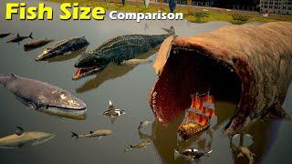 Size Comparison : Fish size  | mammal | Sea Creature | fictional | bloop |whale | Mosasaurus