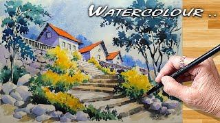  Up Up And Away | Watercolour Landscape Painting Step by Step | जलरंग निसर्गचित्र पेंटिंग