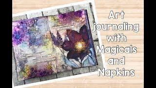 Art journal page with Magicals and Napkins - process video