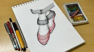 How to draw Mandala art of classical dancer legs | Ghungroo | Chilanka | Shoes | Zentangle art