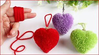 ЛЕГКО СДЕЛАТЬ!Сердце-брелок из пряжи  Сувенир на День св. Валентина/Pom Pom Heart