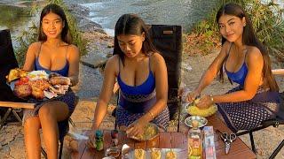 Can Thai girl cook English Breakfast from Scratch : Outdoor Cooking by waterfalls