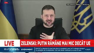 Zelenski, discurs în Parlamentul European, la 1000 de zile de război: Putin rămâne mai mic decât UE