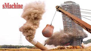Amazing Building Demolition Skill By Crane Wrecking Ball,  Fastest Construction Demolished