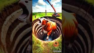 Cow falls into a pit while drinking water  rescue team takes it out #shorts #ytshorts #viralvideo