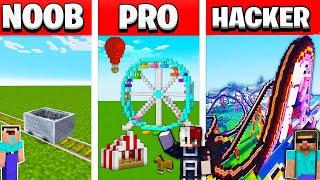 Minecraft NOOB Vs HACKER: AMUSEMENT Park Build Challenge!!