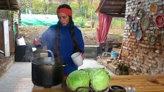 Village life in Transylvania Romania/Cabbage Preserved for winter..