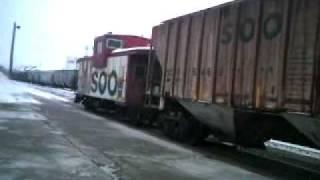 An Ex-Soo Unit a CP Pacman and a Caboose all on one train! CP local in Winona MN.