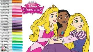 Disney Princess Coloring Book Pages Aurora Moana and Rapunzel Happy Friendship