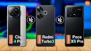 Xiaomi Redmi Turbo 3 Vs Xiaomi Poco X6 Pro Vs Xiaomi Civi 4 Pro I Spech | Review | Price