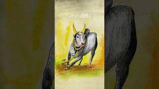 Jallikattu Pongal Festival Water Colour Painting ️ #shorts #jallikattu #pongal #SaraArts