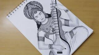 How to draw Mandala art of Maa Saraswati | Zentangle Doodle art | Navaratri drawing | Durga puja