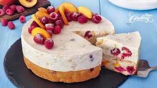 Raspberry Peach Yogurt Mousse Cake - Easy Summer Dessert