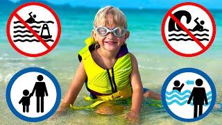 Katya and Dima show safety rules for children on the beach / compilation video with dad