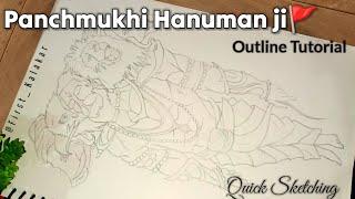 Panchmukhi Hanuman ji drawing | outline tutorial | Bajarang Bali drawing step by step | #jaishreeram