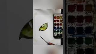 How to colour in cat eyes with water colour 's step by step