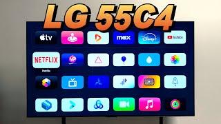 Unboxing LG TV OLED55C4 with mobile stand and Apple TV to enable HDMI QMS (CC subtitles)