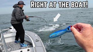 Catching GIANT Fish On Popper's 50 Miles From Land In A Bay Boat!